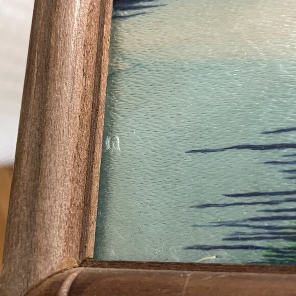 Vintage Japanese Mt Fuji Silk Embroidered Framed Landscape Bridge Boat 19"x12.5" - Picture 8 of 8